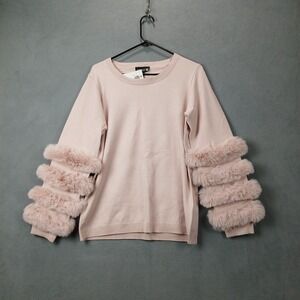 Antthony Sweater Womens Large Pink Tight Knit Faux Trim Puff Sleeves Warmwear